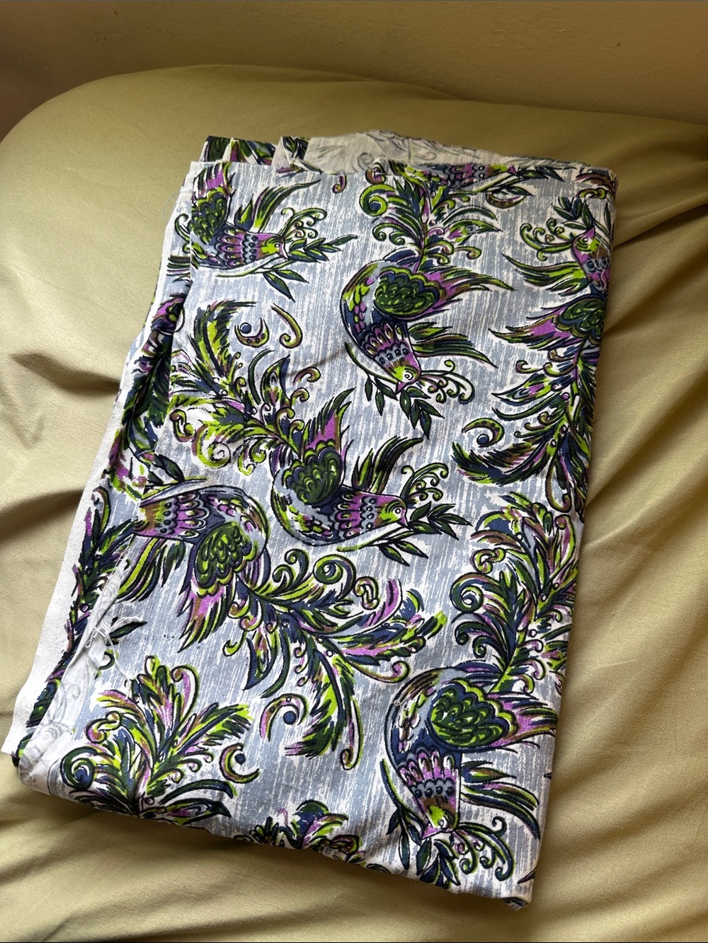 Woven cotton colorful bird Fabric 3 1/4 yard by 38” new